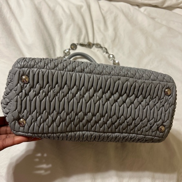 Miu Miu Gray Textured Satchel with Crystal Accents - Picture 2 of 3